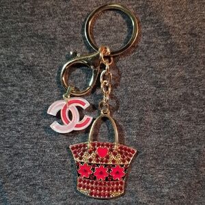 Upcycled Gold and Red Floral Key & Card Holder #17